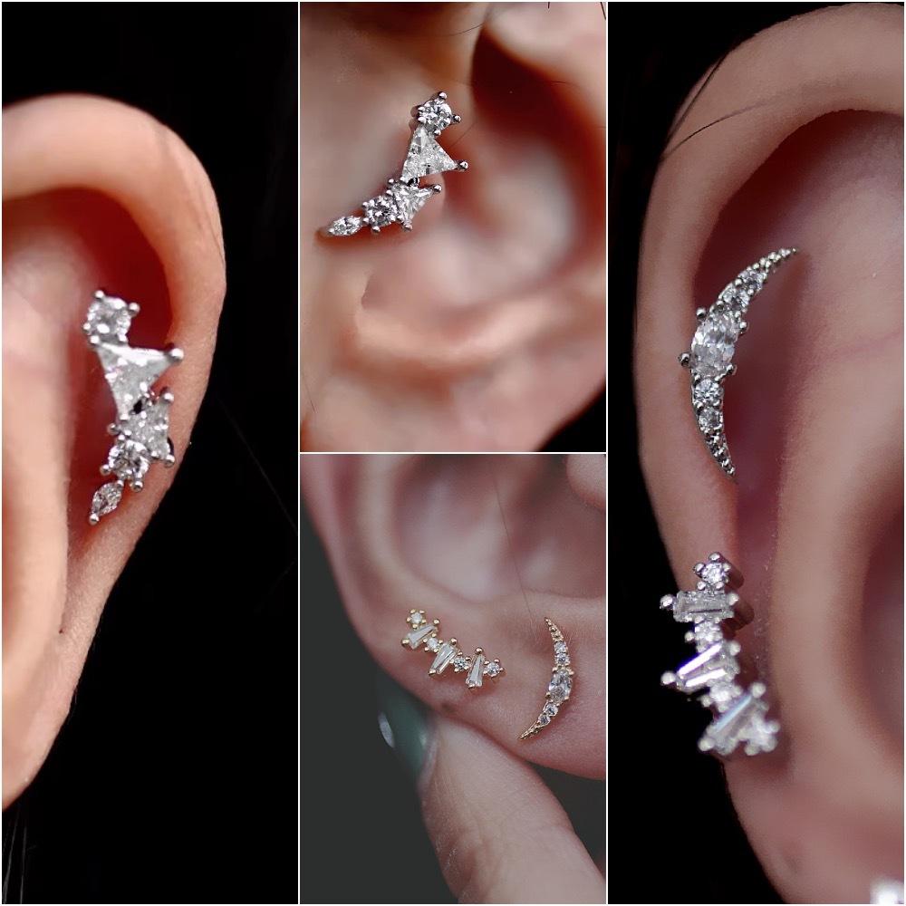 1 Stück 316L Edelstahl Geometrie Ohrstecker Für Frauen Mode Stern Mond Lappen Daith Helix Knorpel Ohrring Piercing Zirkon
