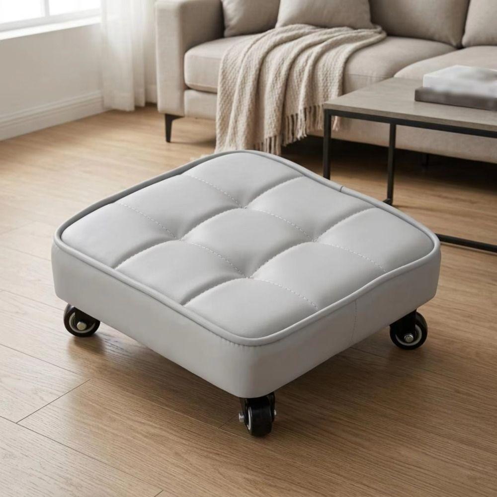 Upholstered Rolling Stool Square Shape Wheeled Short Bench Swivel Caster Stool  Tile Grouting