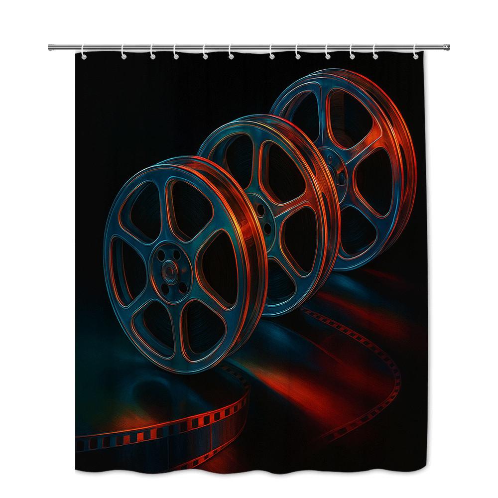 Film Reel Movie Theater Shower Curtain Machine Washable All Season Waterproof Privacy Protection Cinema Design Creative 12Hooks