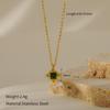 French Vintage Emerald Necklace Geometric Mother Of Pearl Inlay Titanium Steel Pendant Women Jewelry Gift