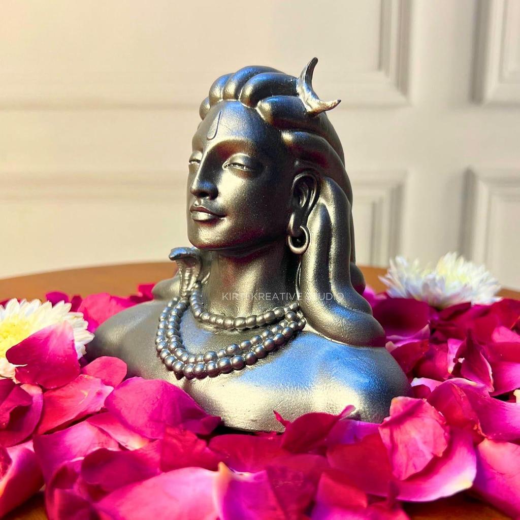 Statua Adiyogi Śiwy na deskę rozdzielczą samochodu, do pudży i na prezent, Murti Mahadewa, Śankara do dekoracji domu i biura/Przedmioty na prezenty diwali (Pakiet 1) (Gunmetal)