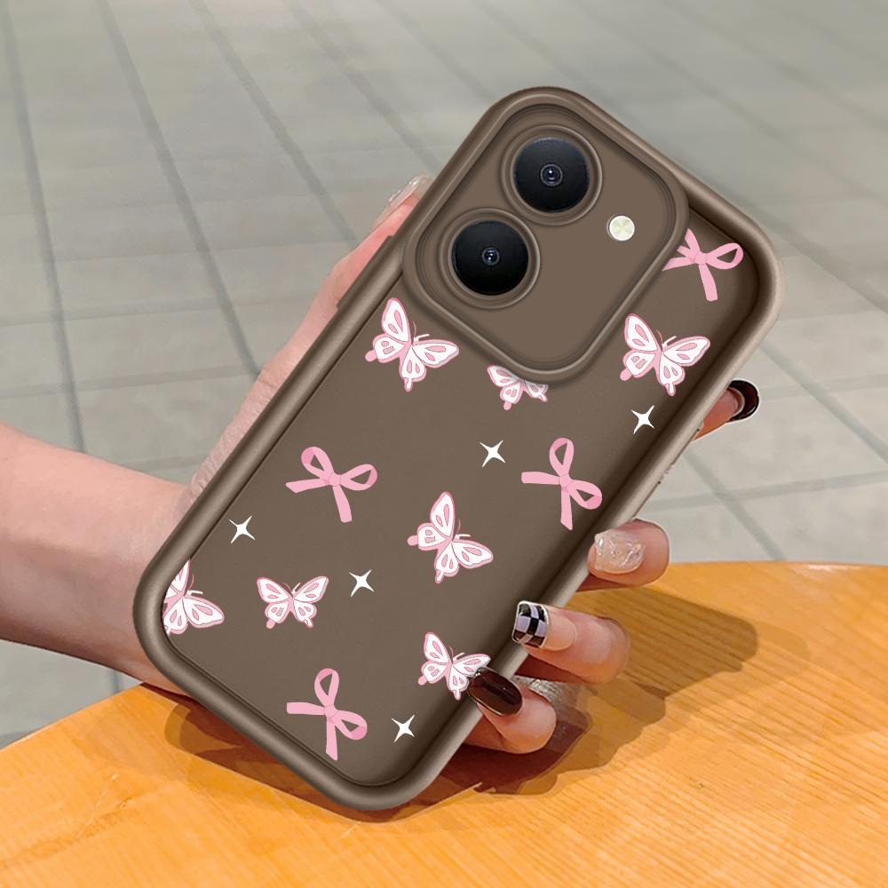 

Мягкий силиконовый квадратный чехол с рисунком лестницы для телефона, полное покрытие, противоударный защитный резиновый чехол для камеры для Vivo Vivo Y21 коричневый