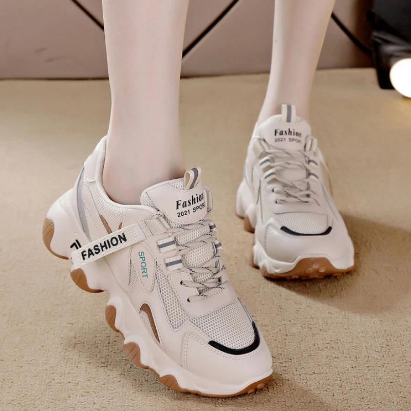Luxury Womens Sneakers Mesh Platform Shoes Lace Up Female Vulcanized Shoes Height Increase Non Slip Women Shoes 2025 New Zapatos