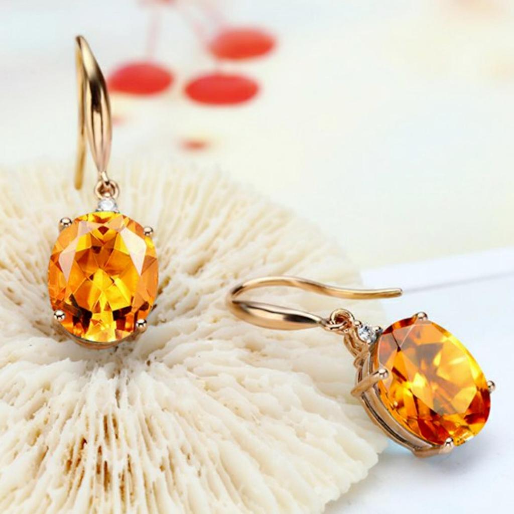Best-Selling Women's Earrings with 8.0 Carat Imitation Yellow Crystal Gemstone Ear Hooks