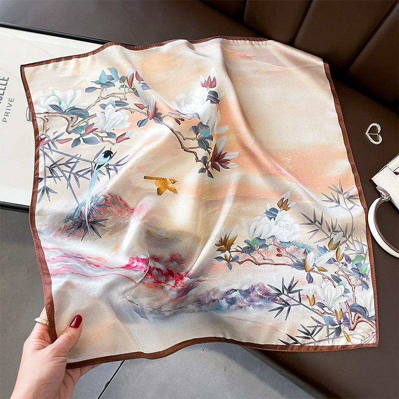 New 100% Natural Real Silk Scarf Women Bandana Square Scarves Wrap Kerchief Mulberry Spring Fashion Luxury High Quality Hijab