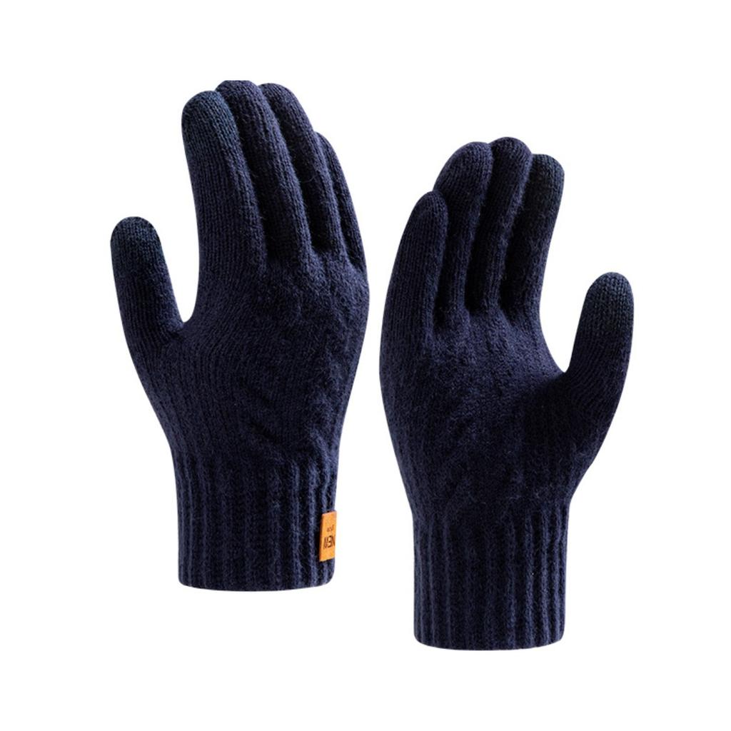 Touch Screen Gloves for Winter Warmth, Knitted with Thick Velvet, Windproof, Cycling, Men's and Women's Cold Resistant, Woolen, Simple Gloves