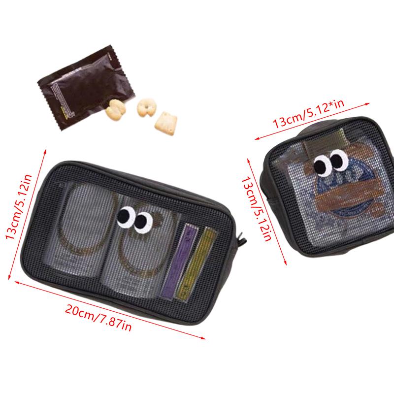 Candy Color Mesh Cosmetic Bag Cute Big Eyes Make Up Case Kawaii Makeup Pouch Makeup Case Portable Toiletry Storage Bag