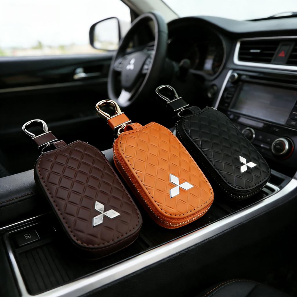 wszm6 Universal Leather Car Key Protector Case for Mitsubishi Pajero L200 Triton Outlander Lancer Accessories