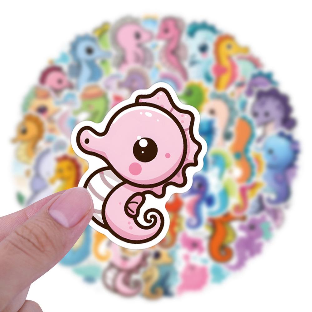 55 Niedliche Ozeantier-Sticker: Seepferdchen-Cartoons für Koffer, Wasserflaschen, Autos
