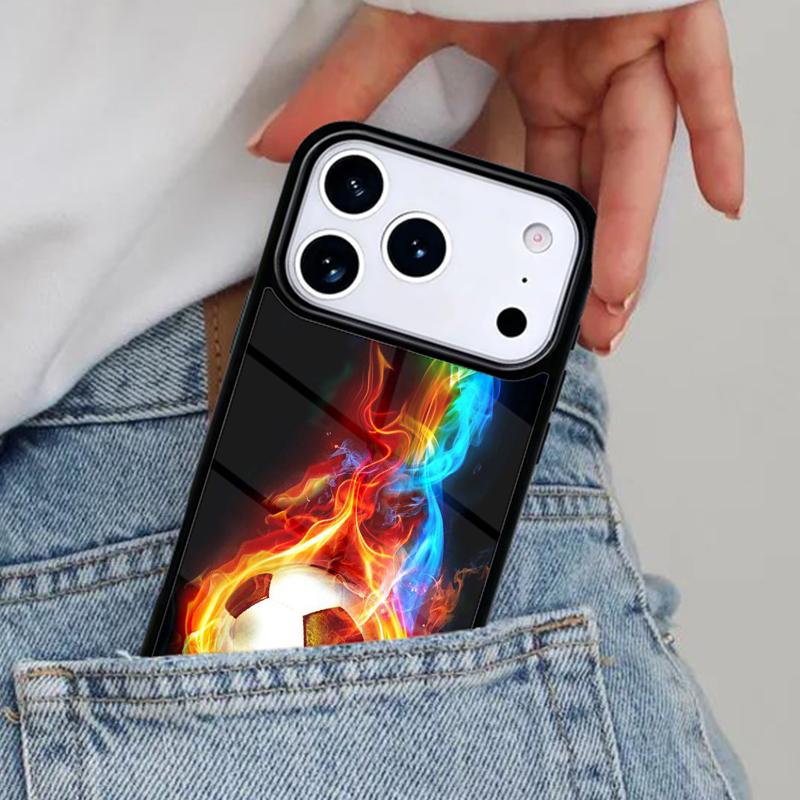 Fire Football Soccer Ball Phone Case for iPhone 16e 15 14 13 12 17 Pro Max Plus Air 17pro Cover Coque