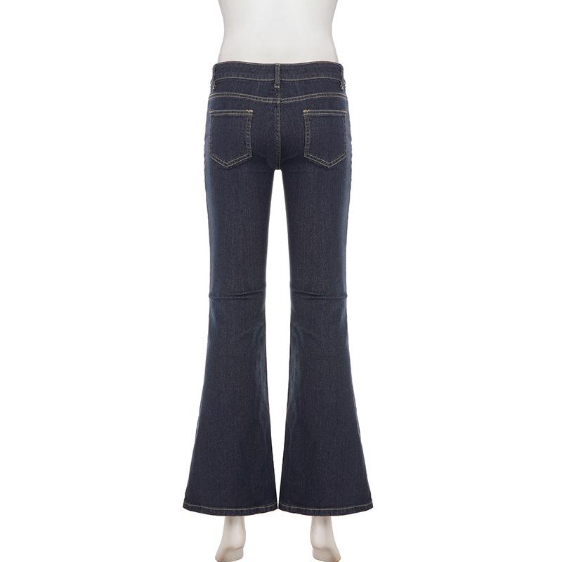 Deep Blue Low-Rise Flared Jeans - Street Style Slim Fit