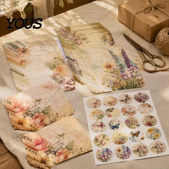 Dreamy Watercolor Theme Paper Letterhead Set, Envelopes Letter And Stickers Handwritten Blessing Note Cards Kit, Correspondence Birthday Messages