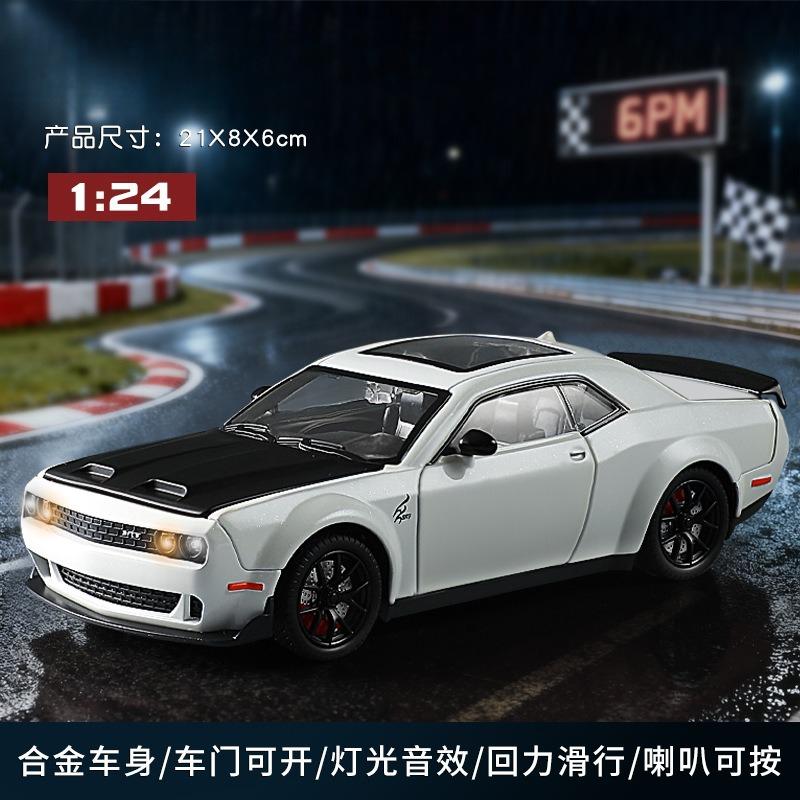 1:24 Challenger Srt Hell Cat Alloy Car Model Sound And Light Children Toy Birthday Gift Miniature Voiture