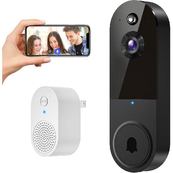 1080P Wireless Video Doorbell Camera, Night Vision, Intelligent AI Detection, Two-Way Audio, 2.4GHz Wi-Fi Support, Chime Included, Battery Powered,