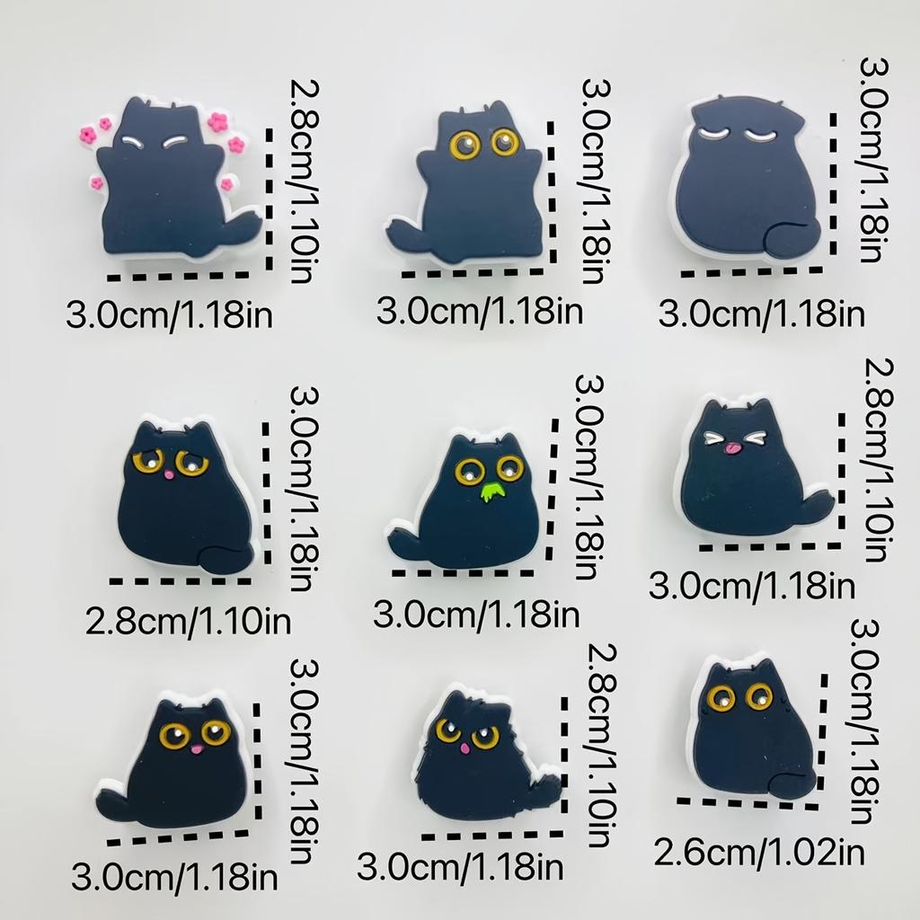 6pcs Kawaii Chubby Black Cat Fridge Magnets, Decorative Plastic Resin, Multi-Use for Kitchen and Office, Ideal Holiday Gift