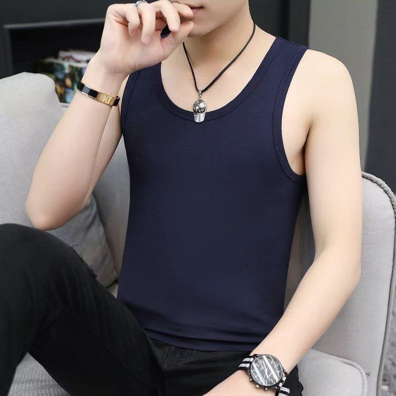 Men's Trendy Slim-Fit Sweatshirt Vest – Short Sleeve, Stylish Tank Top, Solid Color Base Layer