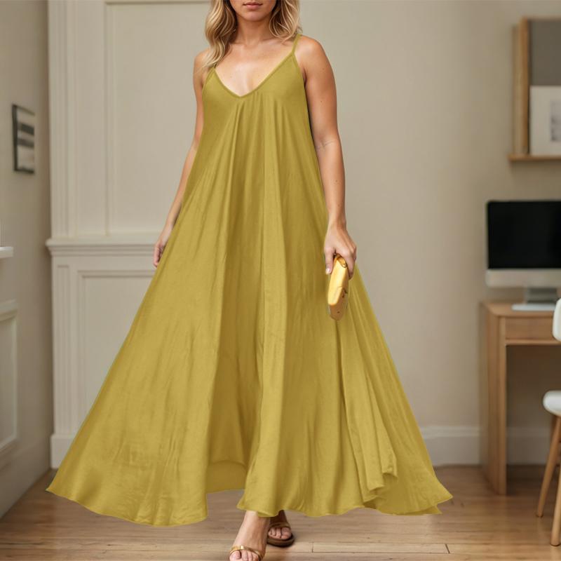 

ZANZEA Женское летнее повседневное платье-комбинация без рукавов на бретелях с V-образным вырезом 5XL хаки