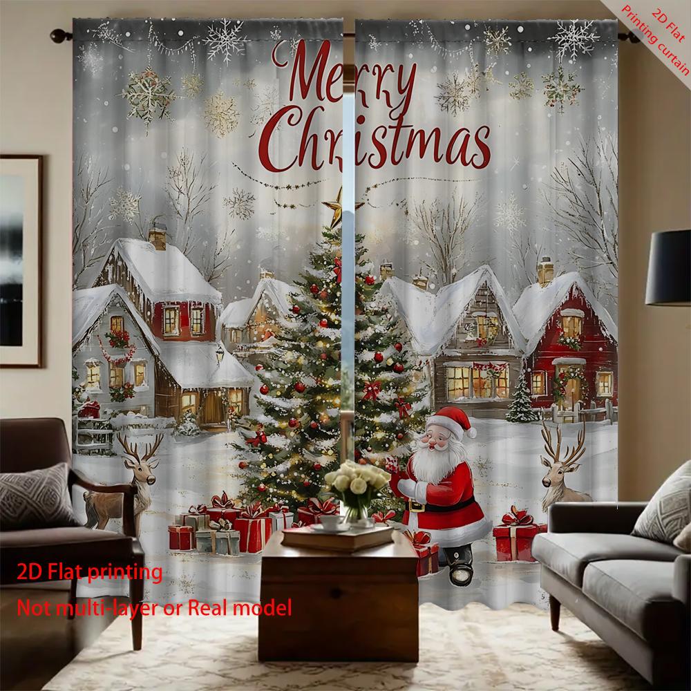 2 Christmas Trees, Santa Claus, Snowflake Houses, Window Screens, Home Decor Styles, Living Room Curtains