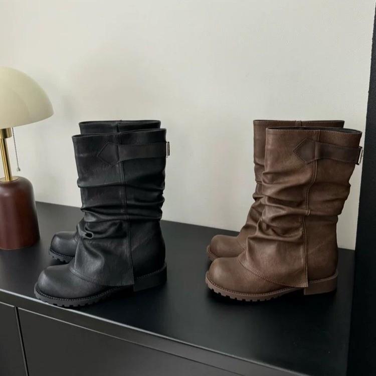 Short Boots Women's 2025 Autumn and Winter New Women's Boots Trousers Boots Thick Heel Boots Martin Boots Belt Buckle Locomotive Boots Knight Boots