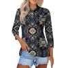 Women's Fashion Casual Lapel Short 3/4 Sleeve Print Shirt Women's Button Up Tops