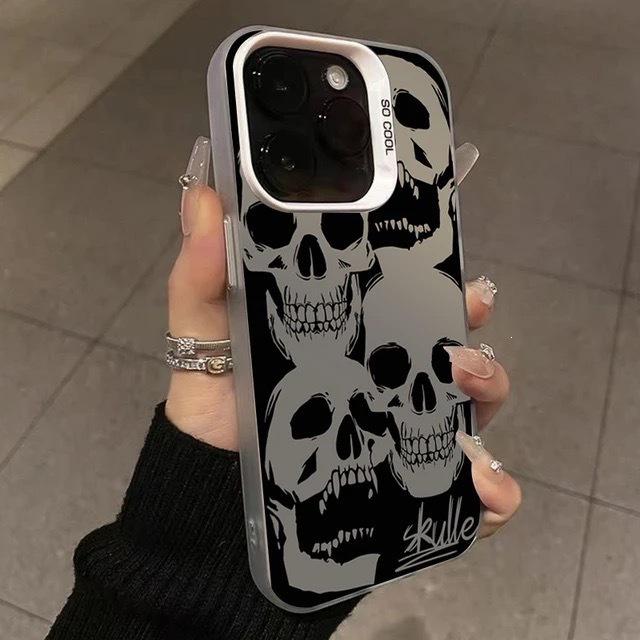 Silver Frosted Skull Case for iPhone 14 Pro/13/11 Pro Max - Halloween Design Compatible with Apple Devices