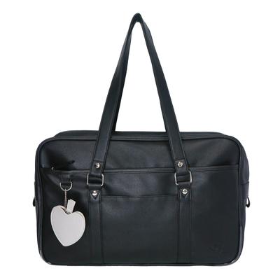 School Bag with Heart Faux for High School Boston Embossed Design [Sherie Lips] Mirror, Leather, Girls, Bag, (Black)