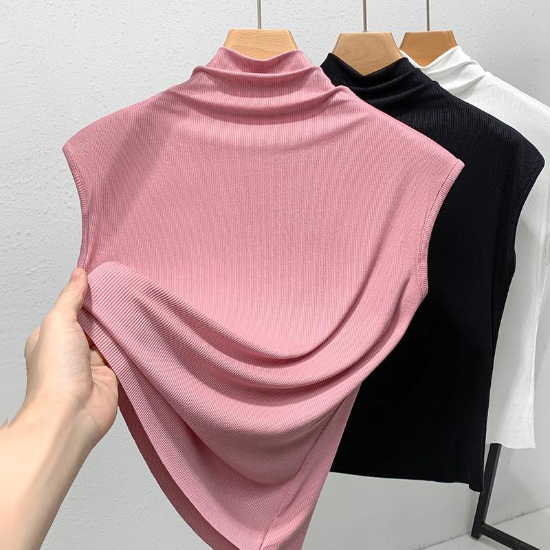Ärmellose Weste Damen Neu Europäische Damenbekleidung Temperament Halber Rollkragen Basic-Shirt Elastisches Innenliegendes Temperament Top
