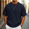 Summer New Men's Casual Solid Color Waffle Crew Neck Loose Short-sleeved T-shirt