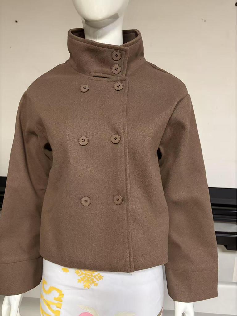 2025 Spring/Summer Women's Elegant Stand-Up Collar Short Woolen Coat