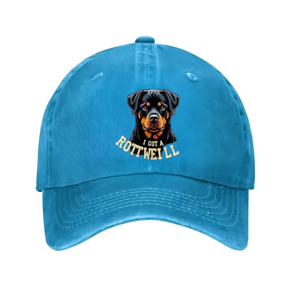 Rottweiler Dog Print Baseball Cap Unisex Distressed Polyester Casual Hat for Pet Lovers