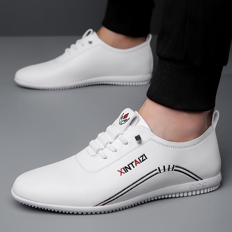 Men's leather shoes new breathable deodorant white casual shoes soft sole soft surface leather shoes men