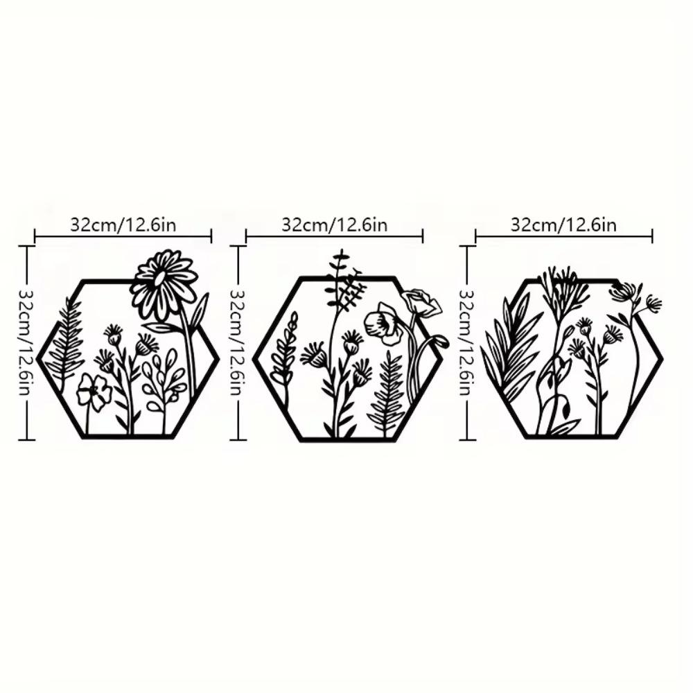 3-teiliges Wandbild mit Metallblumen – schöne Blumendekoration für Zuhause, bezaubernder Wandaufkleber mit Metallblumen