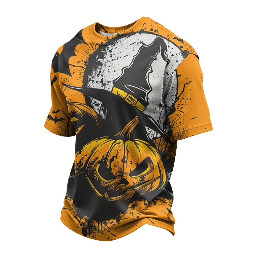 Men's Casual Printed Crew Neck Lightweight Breathable Short Sleeve Shirt Halloween Pattern Comfortable Fit