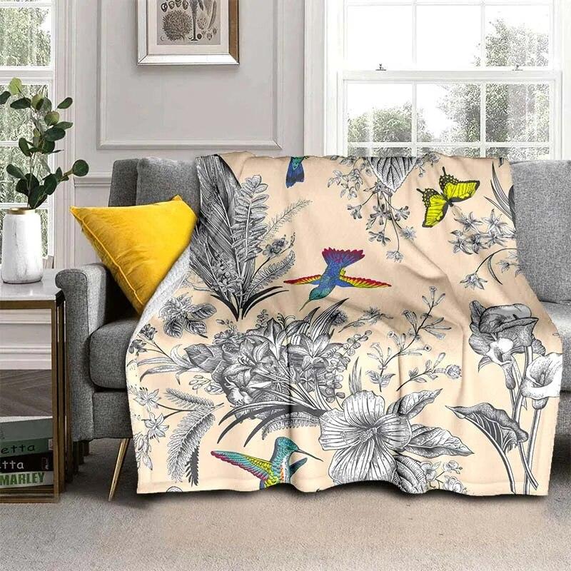 Módní přikrývka se zářivými květinami – lehký flanelový přehoz na pohovku, přikrývka s digitálním potiskem s měkkou a červotočivou flanelovou látkou
