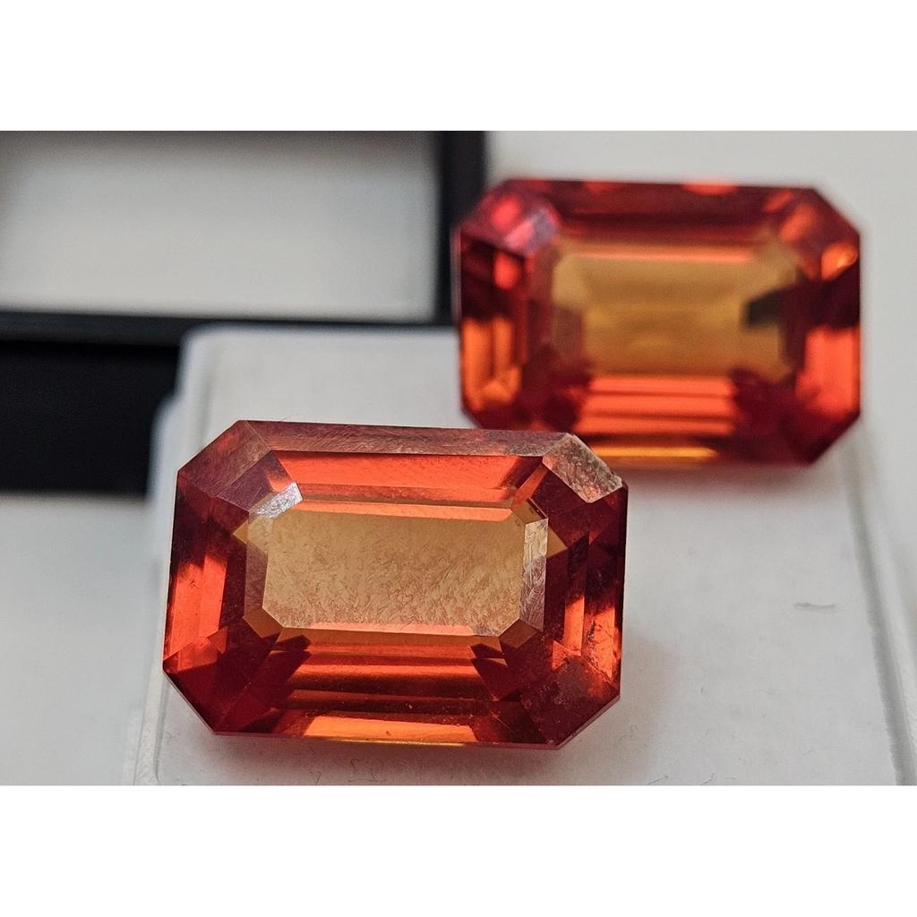 Padparadscha Sapphire For Earring Making 22+ Ct Emerald Cut Pair Gemstone