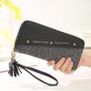 Ladies Wallet Long Zipper Gold Powder Stitching Hit Color Tassel Wild Rivet Mobile Phone Bag CLE