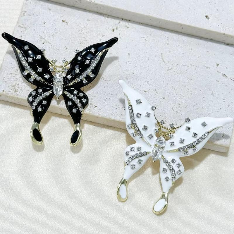 Spille Farfalla Smalto Bianco Nero alla Moda per Donne Uomini Zircone Insetti Spille da Giacca Festa Ufficio Gioielli Regali