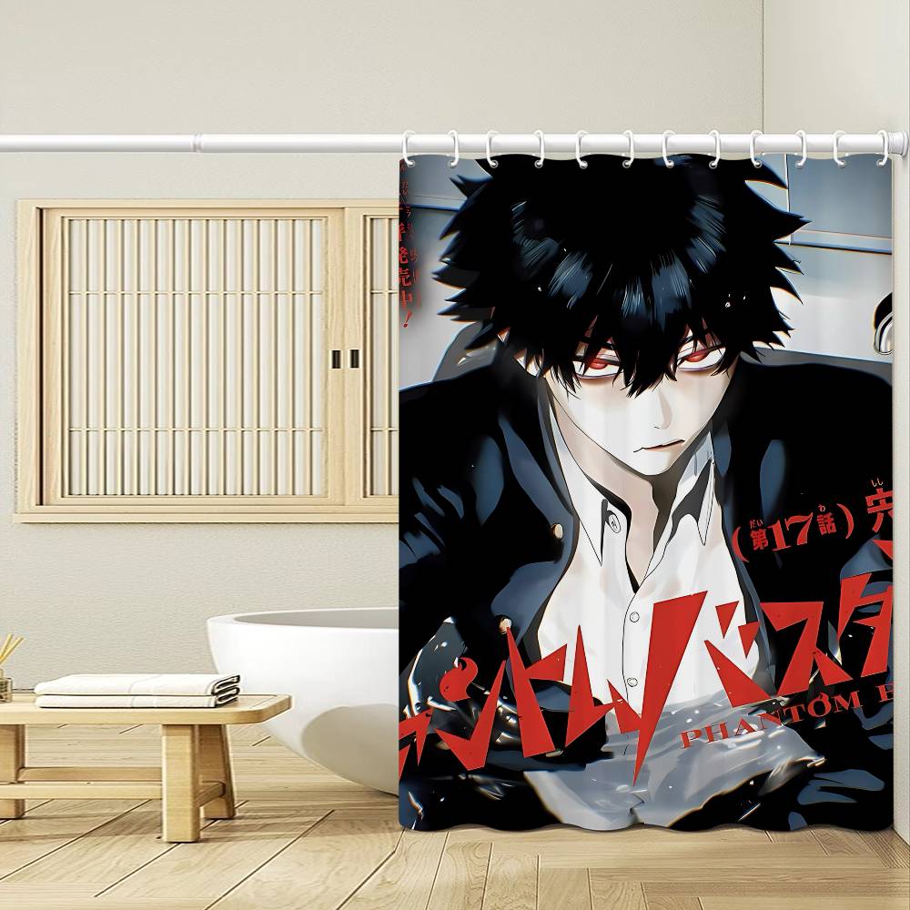 Japanese Anime P-Phantom B-Busters 1Pc Printed Shower Curtain Waterproof Washable With 12 Hooks Bathroom Shower Home Use
