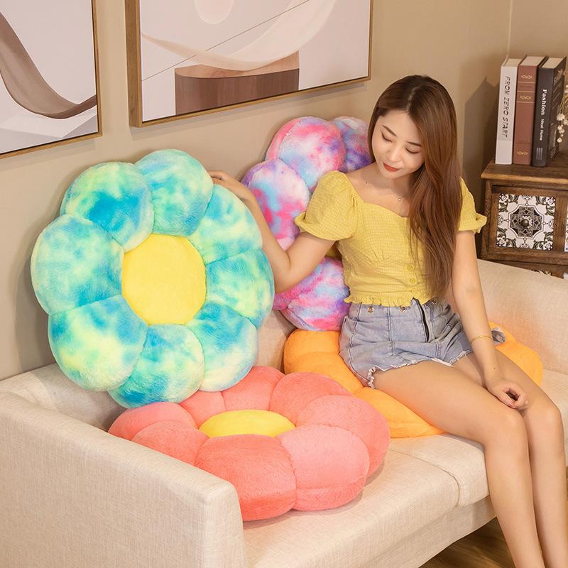Kawaii Rainbow Sun Flower Cushion Plush Pillow Toy Soft Cartoon Plant Stuffed Doll Chair Cushion Car Decor Lovers Birthday Gifts
