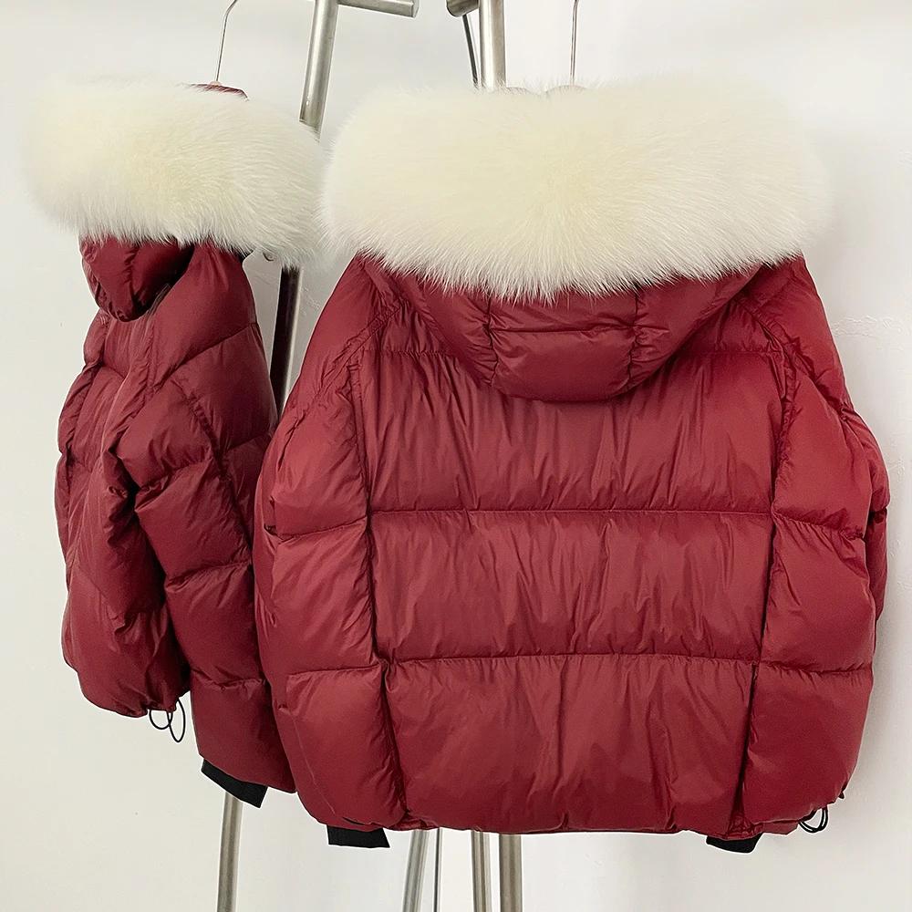 OFTBUY Fluffy Jacket Female Hooded White Duck Down Coat 2025 New Autumn Winter Top Clothing Women Tnick WarmReal Fox Fur Caot