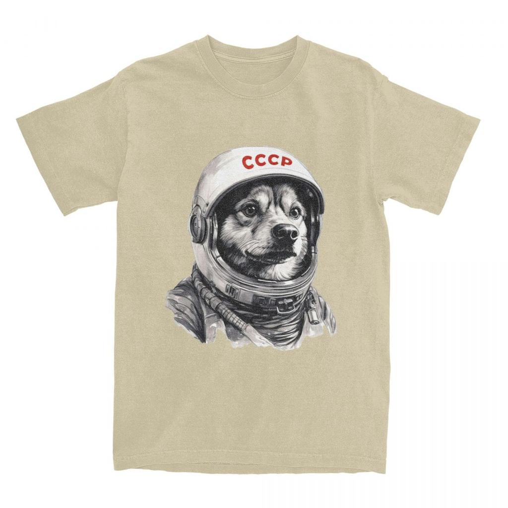 CCCP Rusia Laika Space Urss Astronauta Dog T-Shirt Men First dog in Space Cotton T-Shirts Summer O-Neck Tees Oversized Clothing