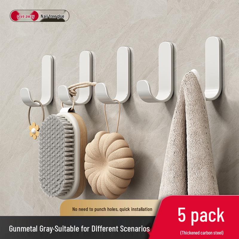 Strong Adhesive No-Drill Hooks - Gun Gray Wall Stickers for Kitchen, Bathroom & Door Storage