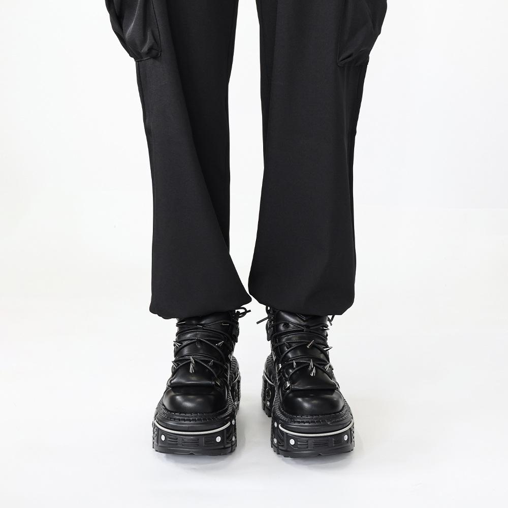 Goth dark muffin platform shoes punk metal heightening small leather shoes rivet women's boots dark single shoes