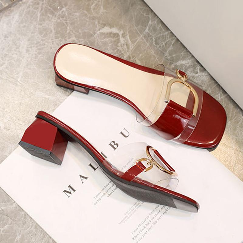 Pantofle Dámské Letní Móda Korejský Styl Ke Všemu Křišťálové Průhledné Silný Podpatek Dámské Sandály