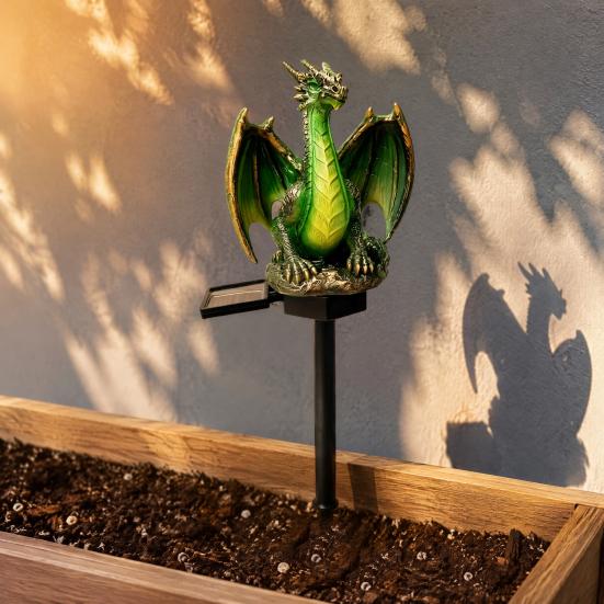 Solar Powered Magical Dragon Ornaments Garden Light, Waterproof Medieval Statue Lamp, Outdoor Decorative Figurine Stakes Gothic Fantasy Decor