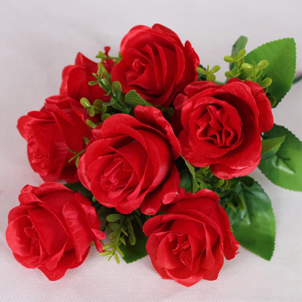 

New 7 Heads Real Happy Flower Mini Plastic Valentine s Day Flowers Photography Photo Gift Noble Consort Rose Home Decorative красный