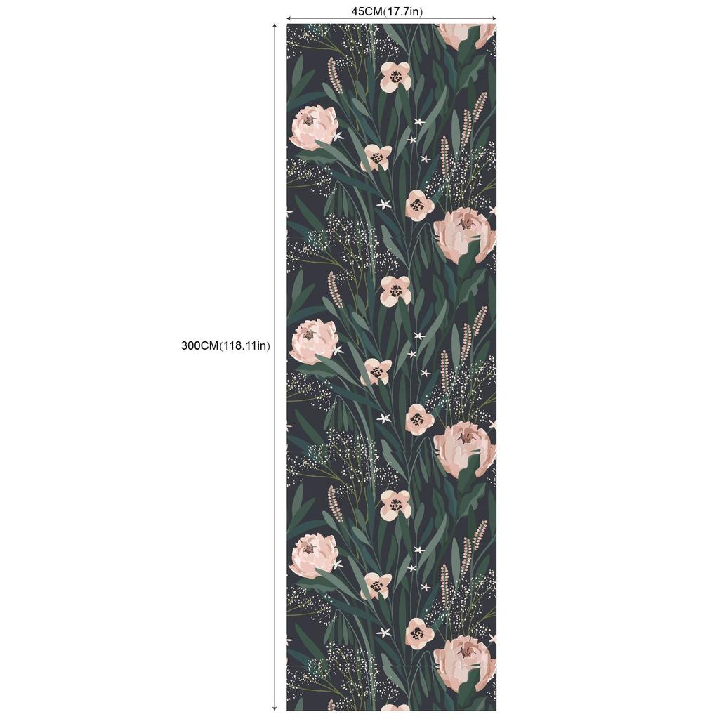 Removable Seamless Self-Adhesive Wallpaper for Living Room Background (Green Plants and Flowers)