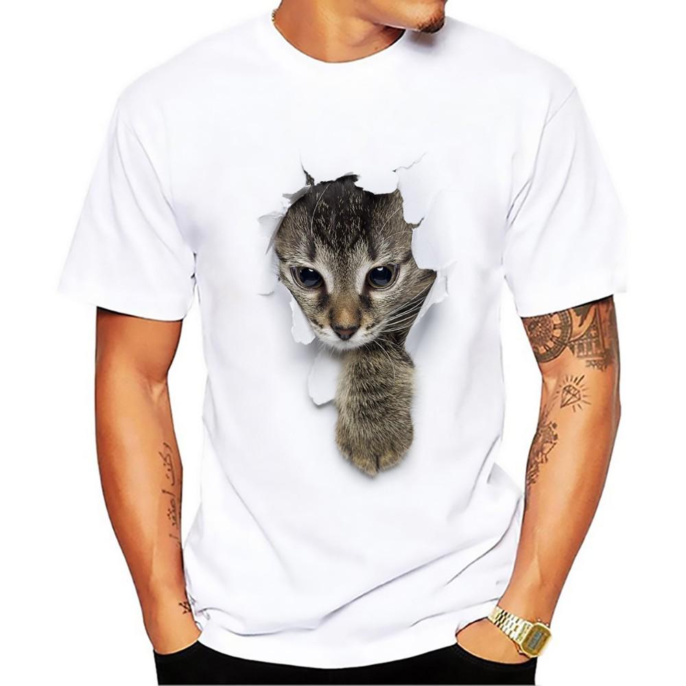 cute cat meow break out vivid realistic 3d tshirt men white casual t shirt homme unisex funny t