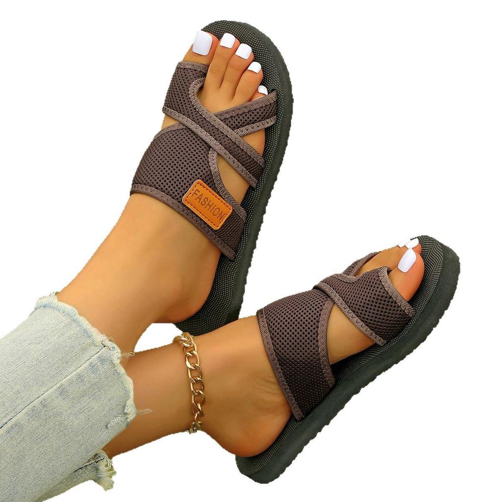 Light Foam Sole Foreign Trade Large Size Slippers Women's Wish2025 European and American Flat Bottom Casual Cover Toe Beach Sandals Women's Shoes