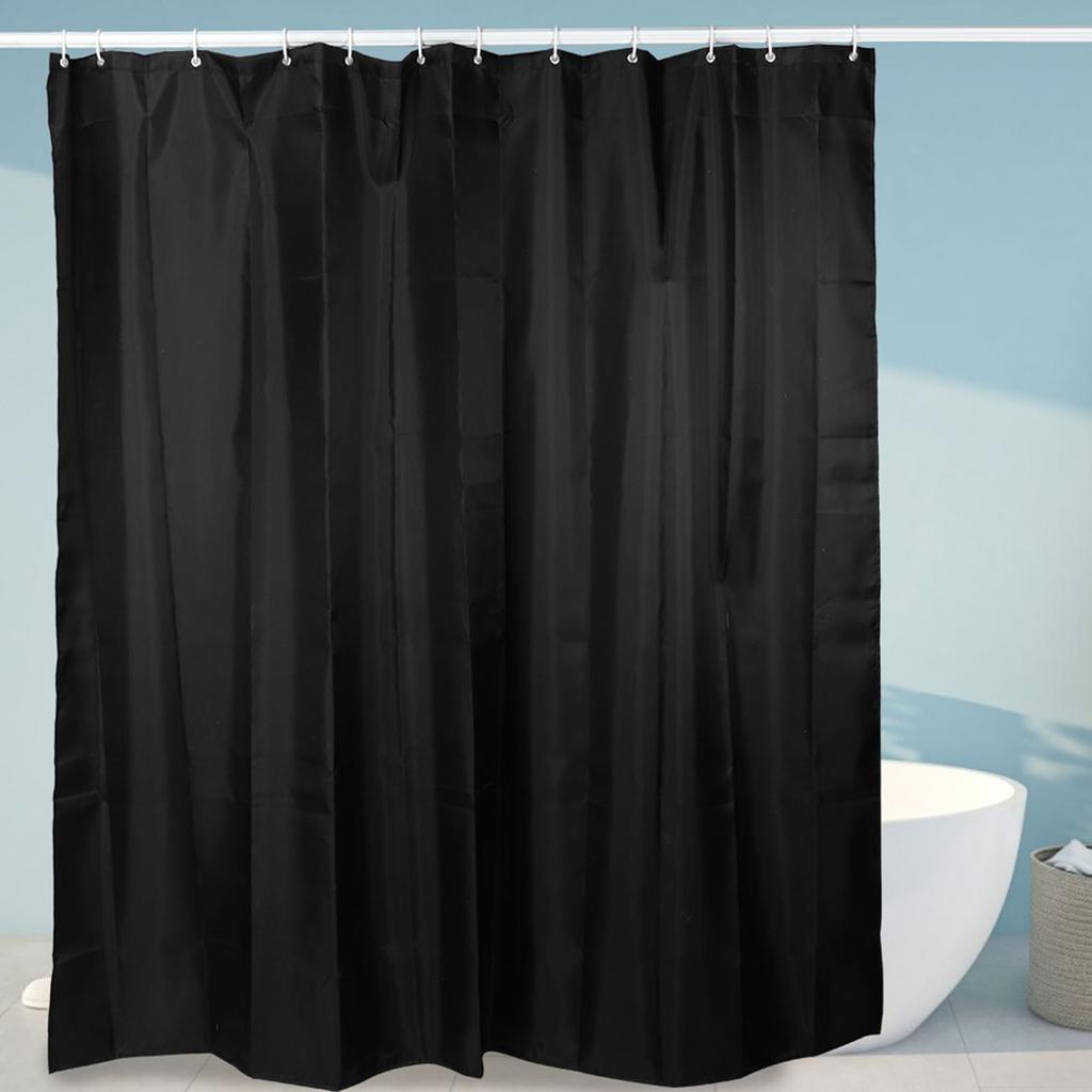Household Fabric Waterproof Shower Curtain Bathroom Bath Curtain with Hooks Black150x180cm